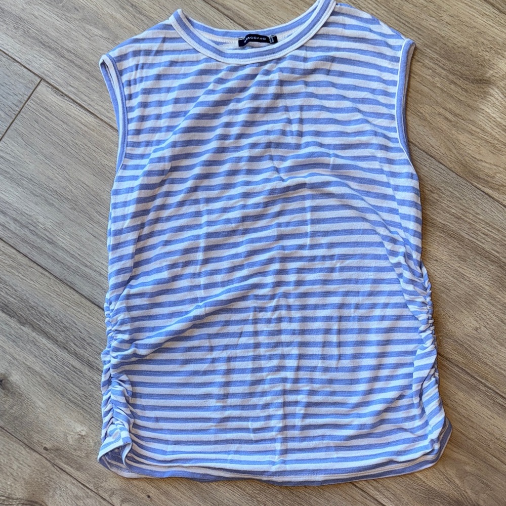 STACCATO Sleeveless Blue & White Striped Soft Light Sweater Style Tank Top